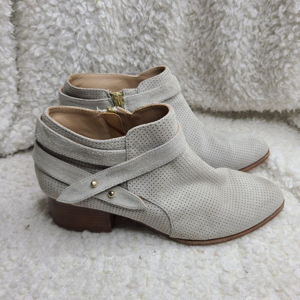 Anthropologie Taupe Perforated Suede Ankle Boots sz 8.5